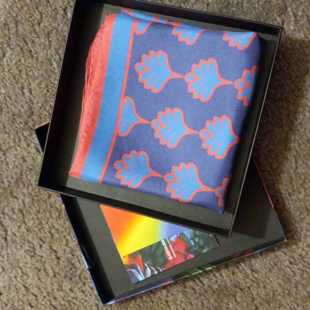 100% silk GIOVANNI MORRA SCARF, RED & BLUE